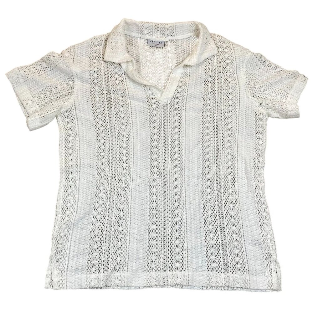 Vaquita The Label Womens White Crochet Lace Cotton Short Sleeve Top